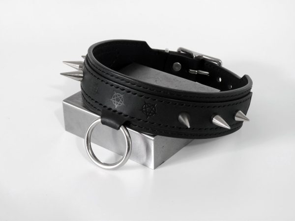 collier gothique cuir noir et pointe