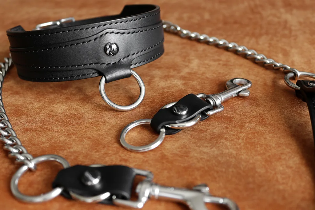 collier en cuir avec pierre sertie