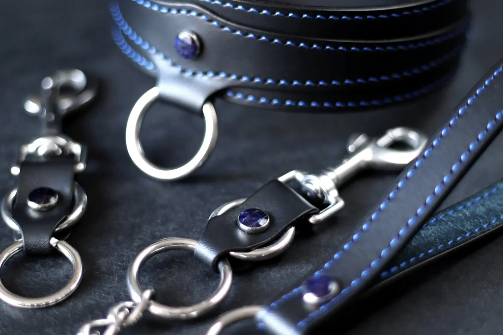 Ensemble Bdsm cuir couture bleue